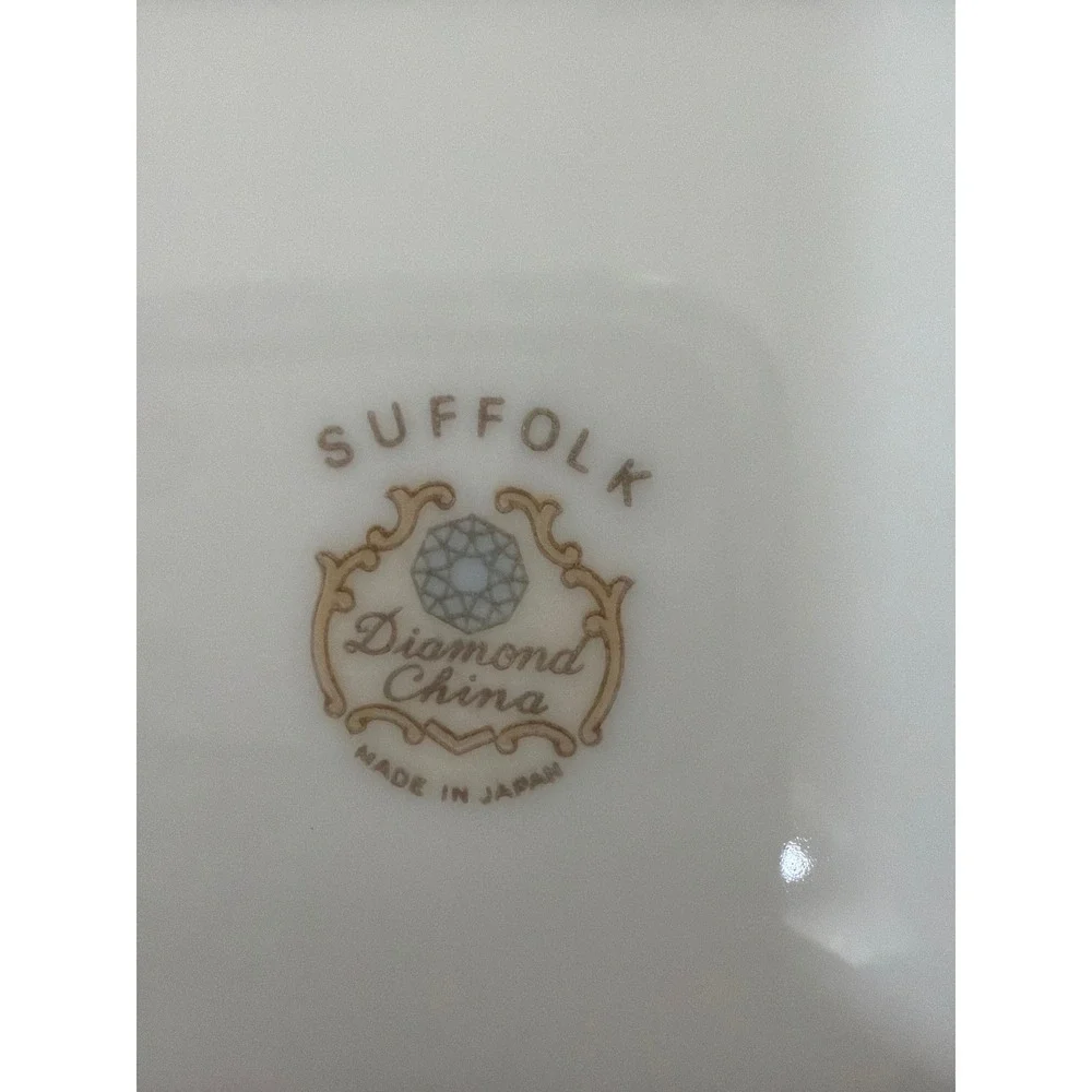 Suffolk Diamond China Dinner Plate Floral Brown White Silver Rim Made in Japan